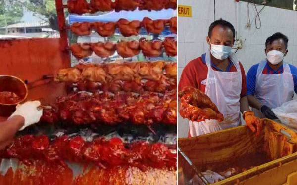 Hairulnizam (kanan) menunjukkan ayam golek yang diperap dengan rempah istimewa.