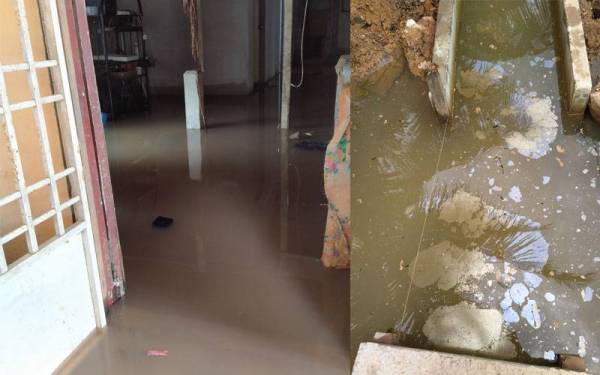 Air dalam rumah Yusnizan masih bertakung sejak seminggu lalu berikutan hujan lebat hampir setiap hari. Keadaan air kotor, berbau dan berminyak.