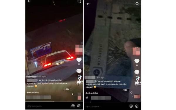 Tangkap layar video memaparkan kenderaan polis yang dikatakan menerima rasuah daripada seorang lelaki. (Kanan: Wang rasuah bernilai RM200 yang diberikan kepada anggota polis.)