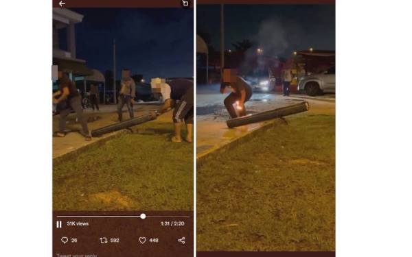 Aksi sekumpulan lelaki bermain meriam karbaid tular di Twitter.