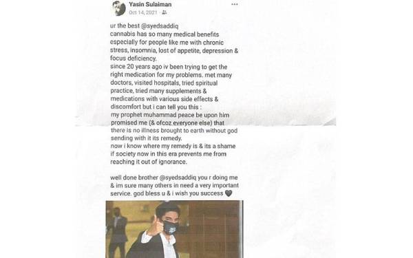 Tangkap layar hantaran Facebook Yasin pada Oktober tahun lalu.