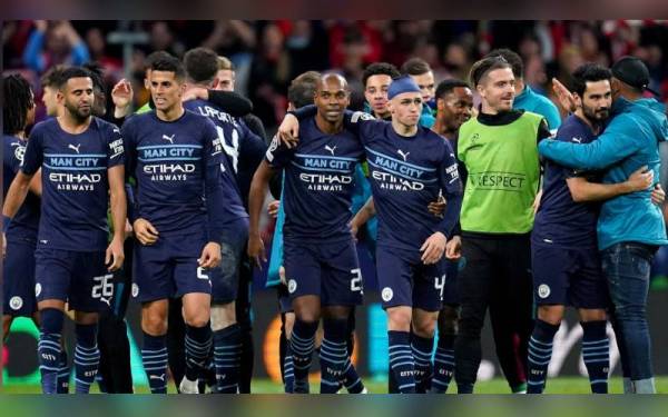 Pemain City meraikan kejayaan mara ke separuh akhir Liga Juara-Juara. - foto UEFA.com