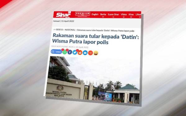 Laporan Sinar Harian pada 12 April lalu.