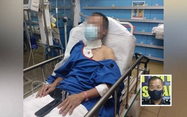 Mangsa yang cedera di leher disyaki dikelar oleh seorang remaja perempuan sedang menerima rawatan di Hospital Kuala Lumpur. (Gambar kecil: Beh Eng Lai)