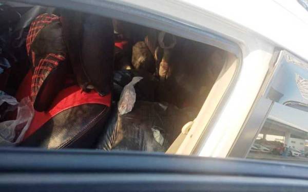 Bungkusan ketum yang ditemui dalam kenderaan MPV milik penyeludup terbabit.