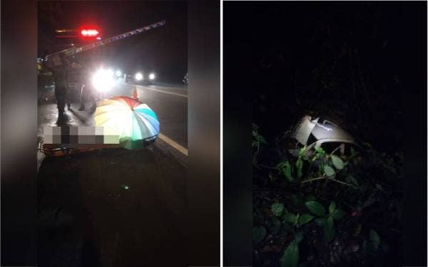 Kereta dipandu mangsa terbabas ke dalam anak sungai mengakibatkan angsa maut di tempat kejadian.