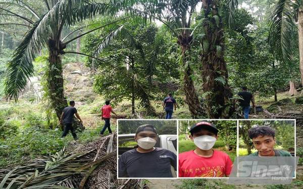 Penduduk membuat rondaan di sekitar kawasan kampung berdekatan Depot Imigresen Sementara Sungai Bakap. (Gambar kecil dari kiri: Zakri,Muhammad Nur Amirul,Mohd Solehin)