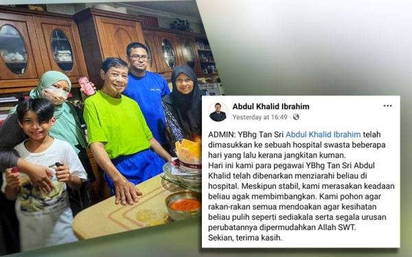 Foto Abdul Khalid (tengah) bersama keluarganya yang dikongsi di Facebooknya pada Disember tahun lalu.