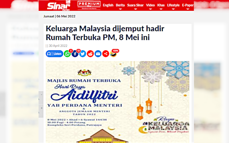 Laporan Sinar Harian pada 6 Mei.