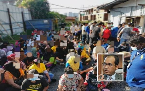 Antara warga asing yang ditahan dalam serbuan Imigresen di sekitar ibu negara, pada tahun ini. Gambar kecil: Khairul Dzaimee