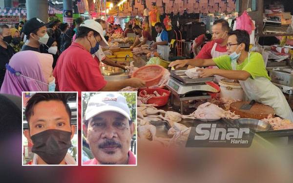 Gerai ayam jadi tumpuan orang ramai mendapatkan barangan mentah tersebut terutamanya untuk menyediakan juadah rumah terbuka hujung minggu ini. (Gambar kecil dari kiri: Suparno, Amidin)