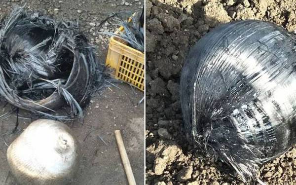 Dua gambar menunjukkan objek misteri jatuh di kampung India baru-baru ini. - Foto Amarendra Srivastava /Twitter