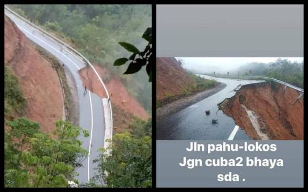 KM 19.2 Jalan Ranau-Kiulu ditutup sementara akibat runtuhan cerun. - Foto Bernama
