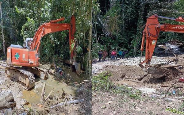Jengkaut digunakan untuk mencari mangsa-mangsa yang hilang di Gunung Suku. - Foto ihsan Bomba Perak