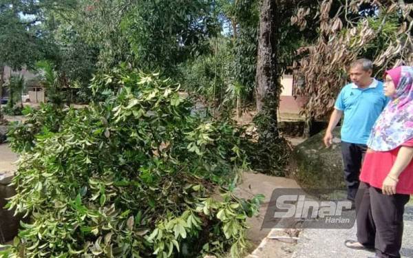 Penduduk, Roslinawaty Bahaudin, 41, memandang rumah abangnya yang terputus hubungan selepas jambatan dihanyutkan air deras di Kampung Poh, Bidor.