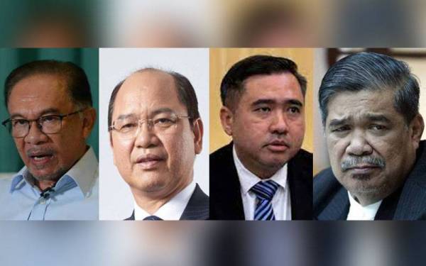 Gambar dari kiri: Anwar, Wilfred Madius Tangau, Anthony Loke, Mohamad Sabu