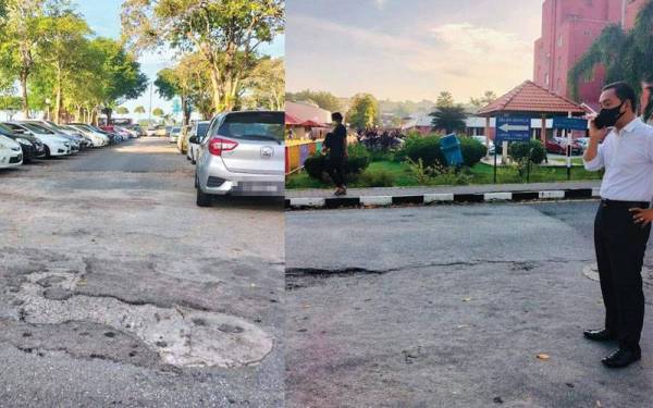 Keadaan jalan di HSA yang rosak. Onn Hafiz mengadakan lawatan mengejut ke HSA pada Ahad. - Foto Facebook Onn Hafiz