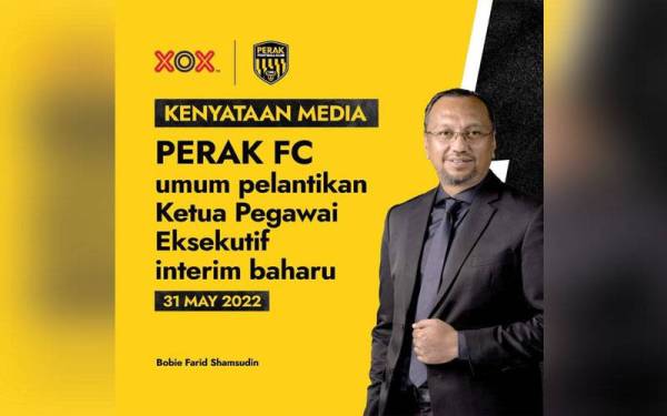 Bobie Farid dilantik sebagai Ketua Pegawai Eksekutif sementara Perak FC berkuat kuasa serta-merta.