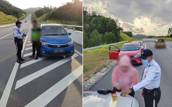 Polis mengeluarkan saman terhadap individu yang berhenti di lorong kecemasan. Foto: Facebook IPD Seremban