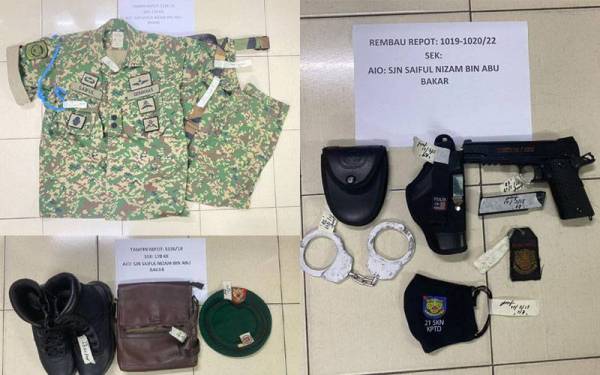 Pakaian seragam tentera yang dirampas. ihsan PDRM