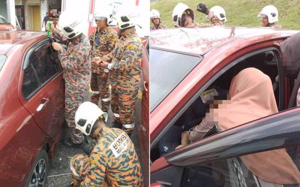 Bomba sedang melakukan kerja-kerja menyelamat menggunakan peralatan khas dan bayi terbabit berjaya diselamatkan dalam kejadian di Jalan Taman Saujana, Bukit Katil pada Rabu.