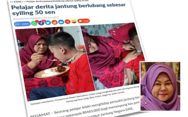 Laporan Sinar Harian 3 Jun lalu. Gambar kecil: Khairin Nisa