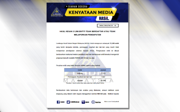 Kenyataan media LHDN pada Selasa