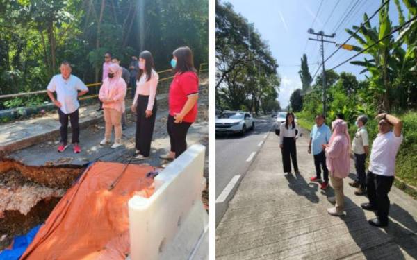 Bung Moktar ketika meninjau tanah runtuh berhampiran Taman Vun Wu, Jambatan 10 yang roboh di Kampung Sim-Sim dan tiang lampu tumbang di Jalan Batu 5.