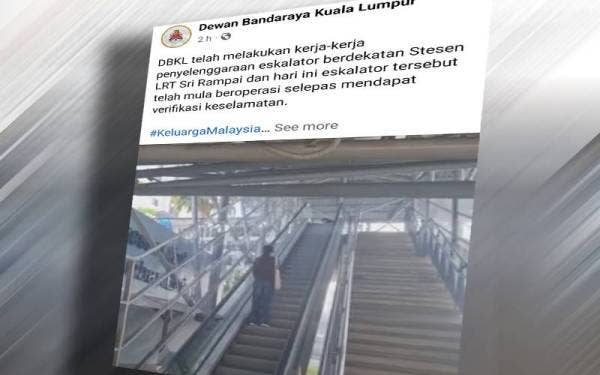 Perkembangan terkini eskalator Stesen Sri Rampai di Facebook DBKL pada Rabu.