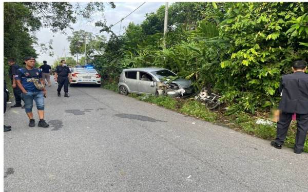 Keadaan kenderaan yang terlibat dalam kemalangan langgar lari di Jalan Padang Guchil, pada Khamis.