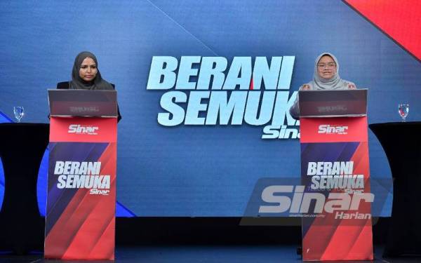 Program Berani Semuka bertajuk 'Khemah Besar: Realiti atau Fantasi' menampilkan Fadwah (kiri) dan Amira Aisya yang berlangsung di Kompleks Karangkraf pada Khamis. - Foto Sinar Harian/MOHD HALIM ABDUL WAHID
