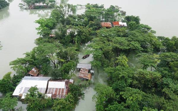 Keadaan di kawasan terjejas banjir di Sylhet, Bangladesh. - Foto Xinhua
