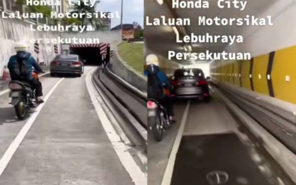 Polis sedang mengesan pemandu Honda City tular memandu di lorong motosikal Lebuhraya Persekutuan.