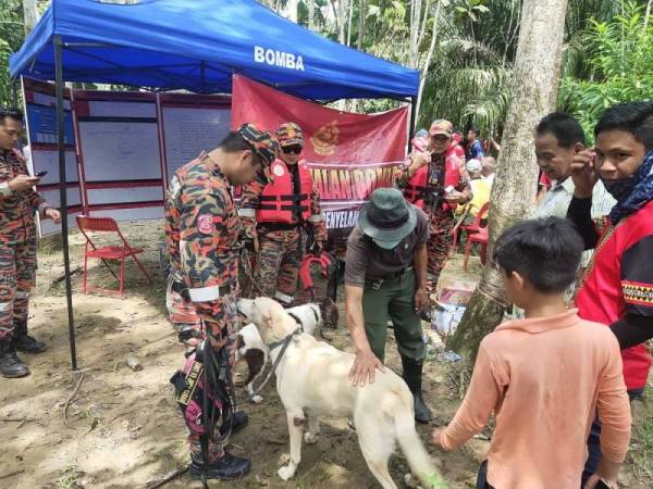 Anjing pengesan turut digunakan bagi mengesan bayi 18 bulan yang dilaporkan hilang di Kampung Batu 66, Beaufort pada Ahad.
