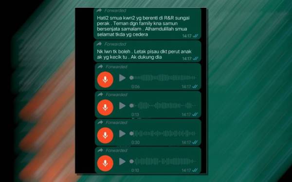 Tangkap layar rakaman audio lelaki mendakwa disamun dua suspek bersenjatakan pisau.