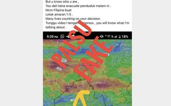 Tular maklumat cuaca berkaitan 'dua ribut bertembung di tengah' di pelbagai platform media sosial serta WhatsApp.