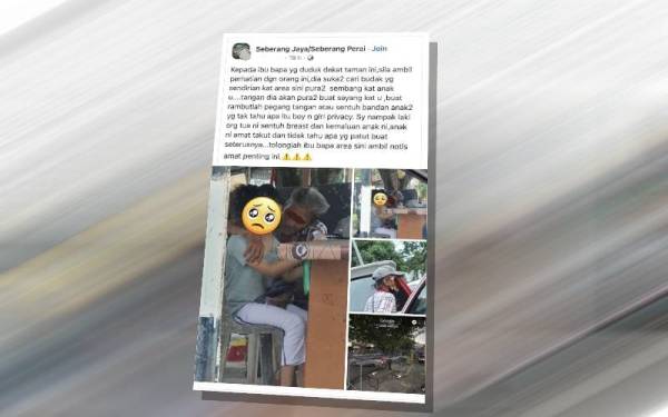 Tangkap layar di laman facebook berhubung dakwaan berlaku kejadian cabul melibatkan seorang kanak-kanak perempuan.