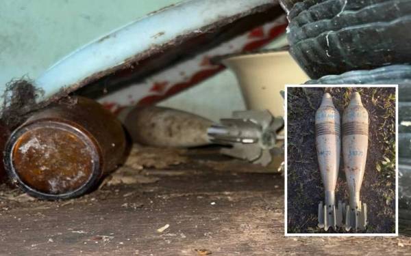 Bom mortar ditemui seorang lelaki ketika mengemas di bilik stor milik abang iparnya di Malim Nawar, Kampar. - Foto Ihsan pembaca