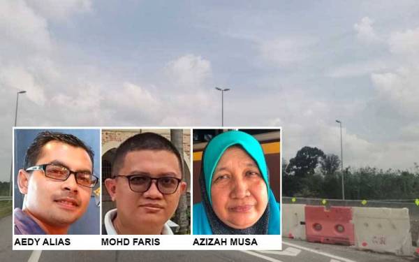 Keadaan jalan satu lorong di susur keluar Ketereh dan tembok konkrit penutup jalan ke arah laluan menuju ke Kuala Krai dan Gua Musang yang belum siap.