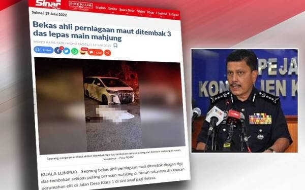 Laporan Sinar Harian mengenai bekas ahli perniagaan maut ditembak dalam kejadian di Amarin Kiara, Kuala Lumpur pada 11 Julai lalu. Gambar kecil: Azmi