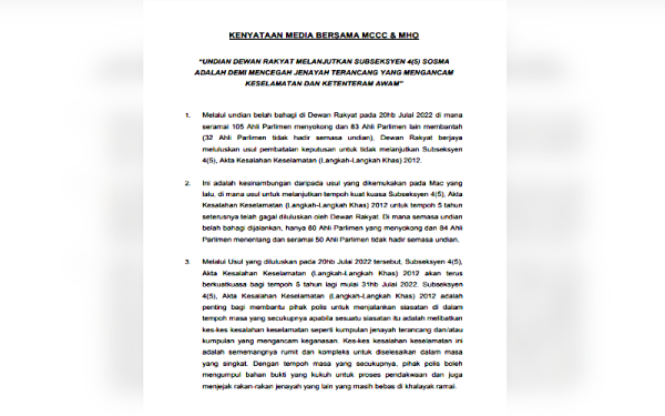 Kenyataan bersama MCCC dan MHO pada Khamis