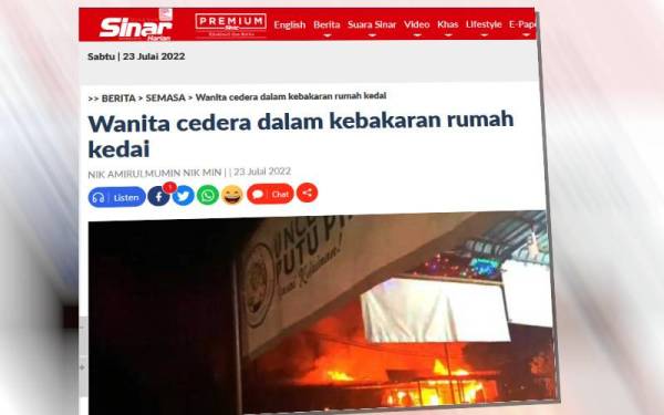 Kes kebakaran dua unit kedai Mara di Felda Tersang 1 di sini yang disiarkan Sinar Harian pada Sabtu.