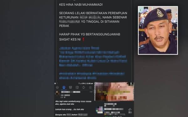 Kenyataan yang didakwa menghina agama dan nabi tular di Facebook sejak Sabtu. (Gambar kecil) Mior Faridalathrash