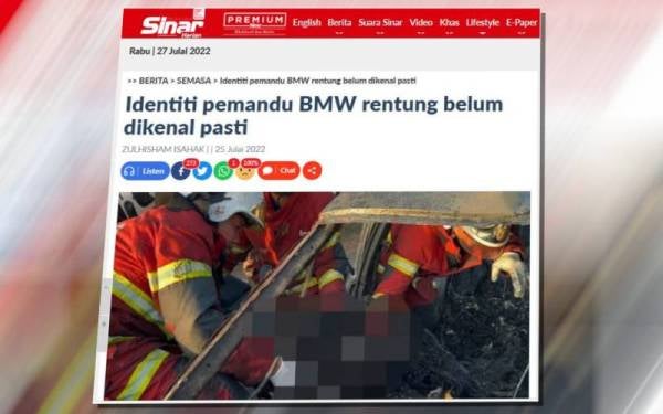 Laporan Sinar Harian pada Isnin.