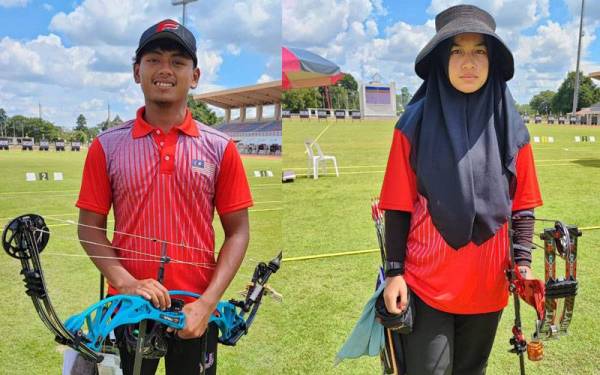 Muhammad Syafiq(kiri) dan Iman Aisyah berjaya melayakkan diri dalam acara compound individu lelaki serta wanita selepas menewaskan lawan masing-masing pada aksi separuh akhir.