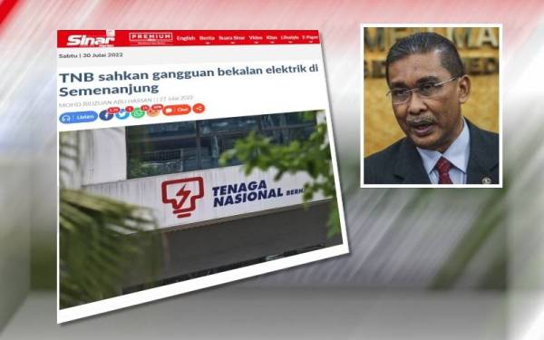 Beberapa kawasan di Semenanjung Malaysia mengalami gangguan elektrik pada Rabu. (Gambar kecil: Takiyuddin)