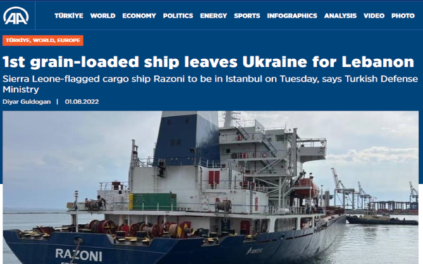 Keratan laporan Agensi Anadolu pada 1 Ogos 2022 yang memetik kenyataan Kementerian Pertahanan Turkiye.