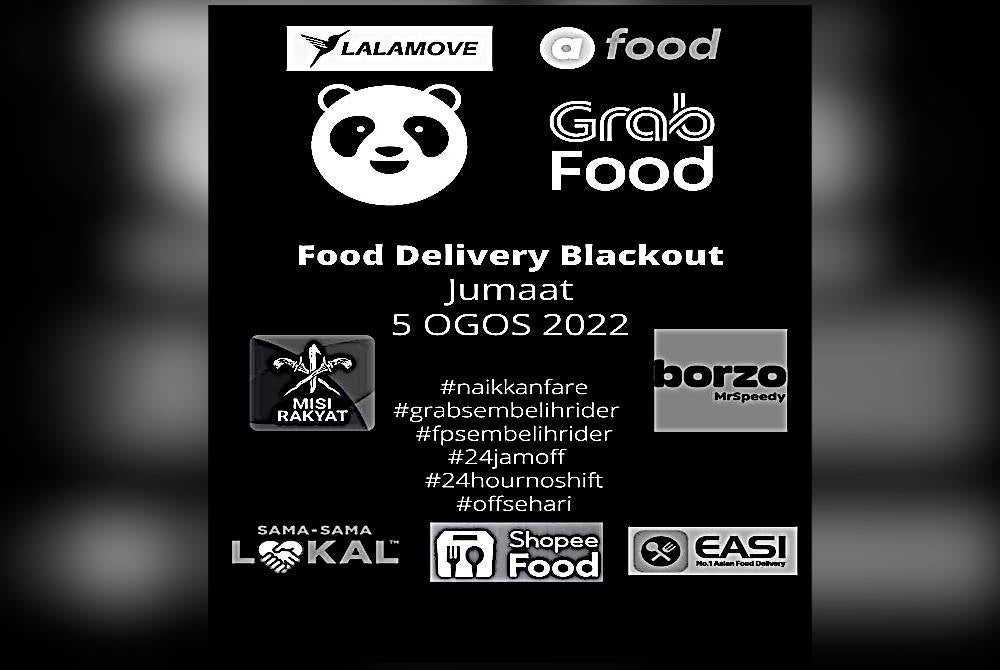 Kempen rider penghantar makanan boikot menghantar makanan selama sehari esok.