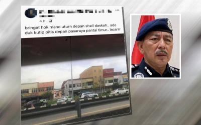 Seorang peniaga di Kuala Krai menyerah diri selepas memuat naik hantaran menghina tugas polis di Facebook miliknya pada Selasa. (Gambar kecil: Muhamad Zaki)