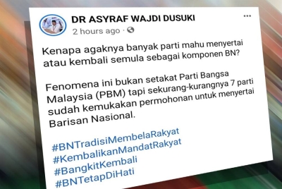 Tangkap layar kenyataan di Facebook Asyraf Wajdi pada Khamis.